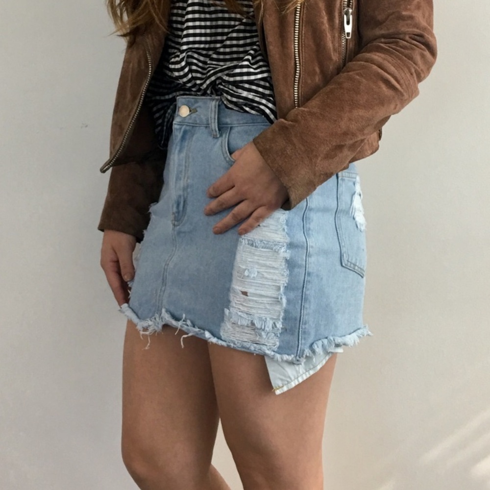 Distressed Denim Mini Skirt - Picture 7 of 8